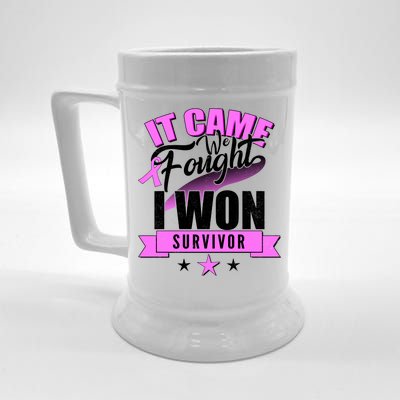 Breast Cancer Survivor It Came We Fought I Won Beer Stein