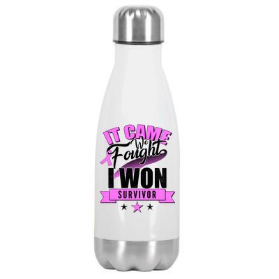 Breast Cancer Survivor It Came We Fought I Won Stainless Steel Insulated Water Bottle