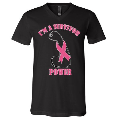 Breast Cancer Survivor Power V-Neck T-Shirt