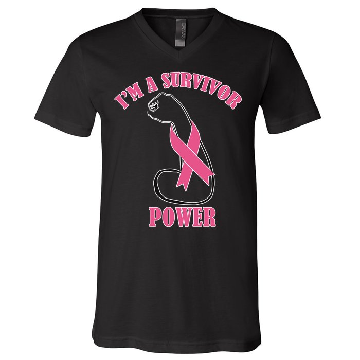 Breast Cancer Survivor Power V-Neck T-Shirt