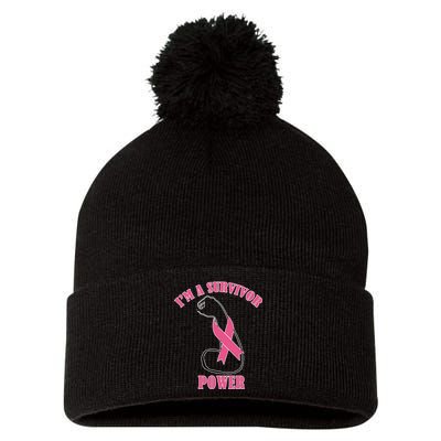 Breast Cancer Survivor Power Pom Pom 12in Knit Beanie