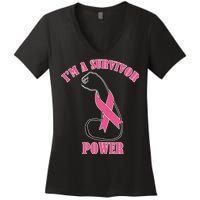 Breast Cancer Survivor Power Women's V-Neck T-Shirt