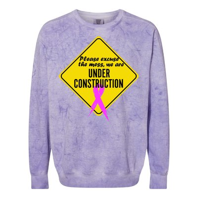 Breast Cancer Under Construction Sign Colorblast Crewneck Sweatshirt