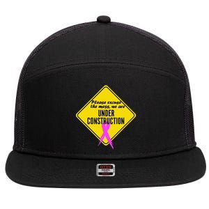 Breast Cancer Under Construction Sign 7 Panel Mesh Trucker Snapback Hat