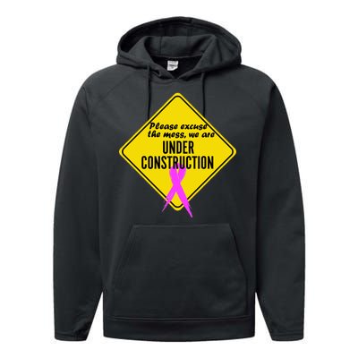 Breast Cancer Under Construction Sign Performance Fleece Hoodie