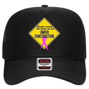 Breast Cancer Under Construction Sign High Crown Mesh Back Trucker Hat