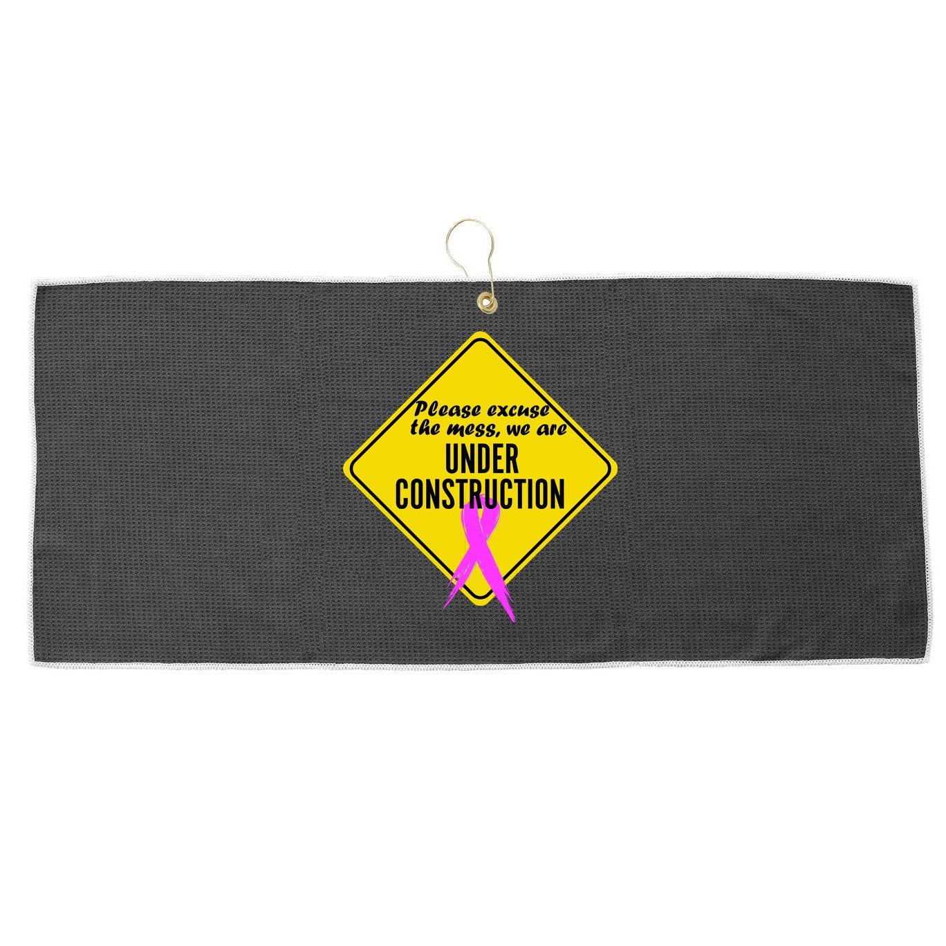 Breast Cancer Under Construction Sign Large Microfiber Waffle Golf Towel