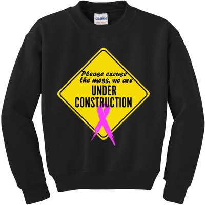 Breast Cancer Under Construction Sign Kids Sweatshirt