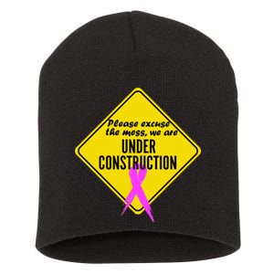 Breast Cancer Under Construction Sign Short Acrylic Beanie