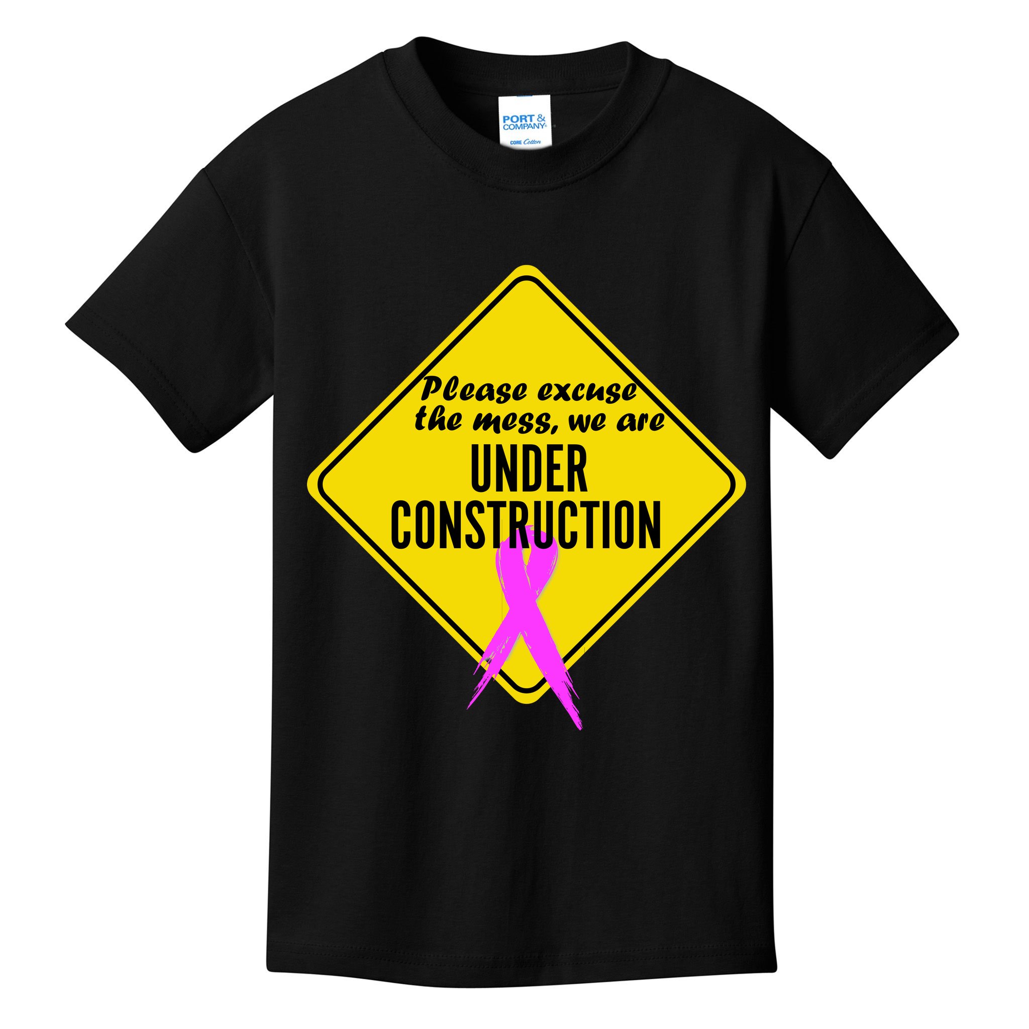 Breast Cancer Under Construction Sign Kids T-Shirt