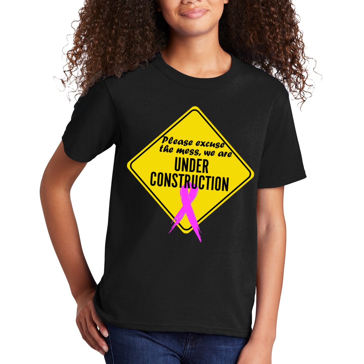 Breast Cancer Under Construction Sign Kids T-Shirt