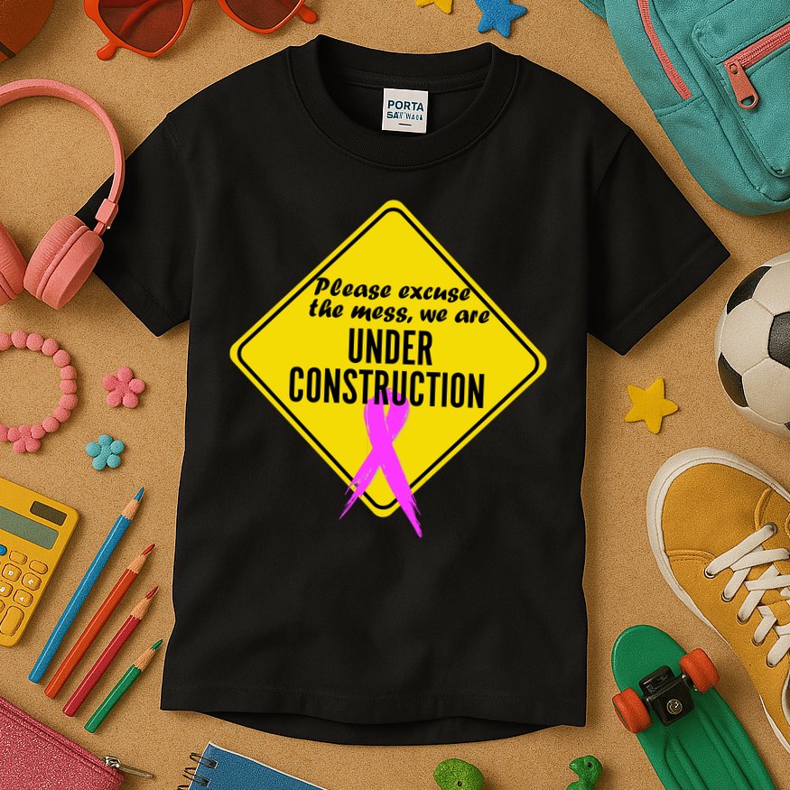 Breast Cancer Under Construction Sign Kids T-Shirt