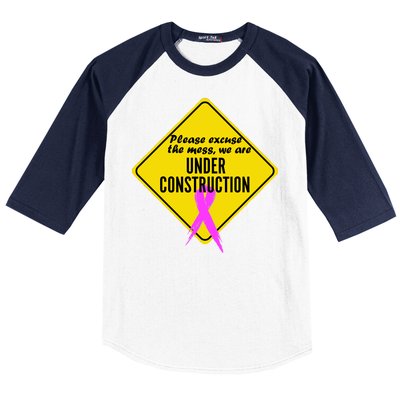 Breast Cancer Under Construction Sign Baseball Sleeve Shirt