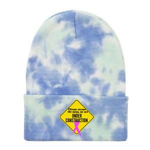 Breast Cancer Under Construction Sign Tie Dye 12in Knit Beanie