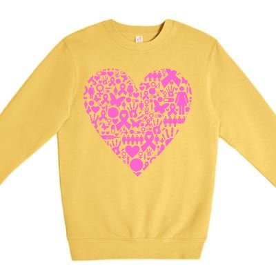 Breast Cancer Unity Heart Mash Up Premium Crewneck Sweatshirt