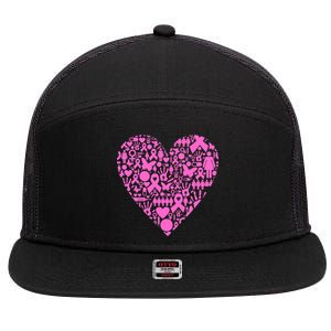 Breast Cancer Unity Heart Mash Up 7 Panel Mesh Trucker Snapback Hat