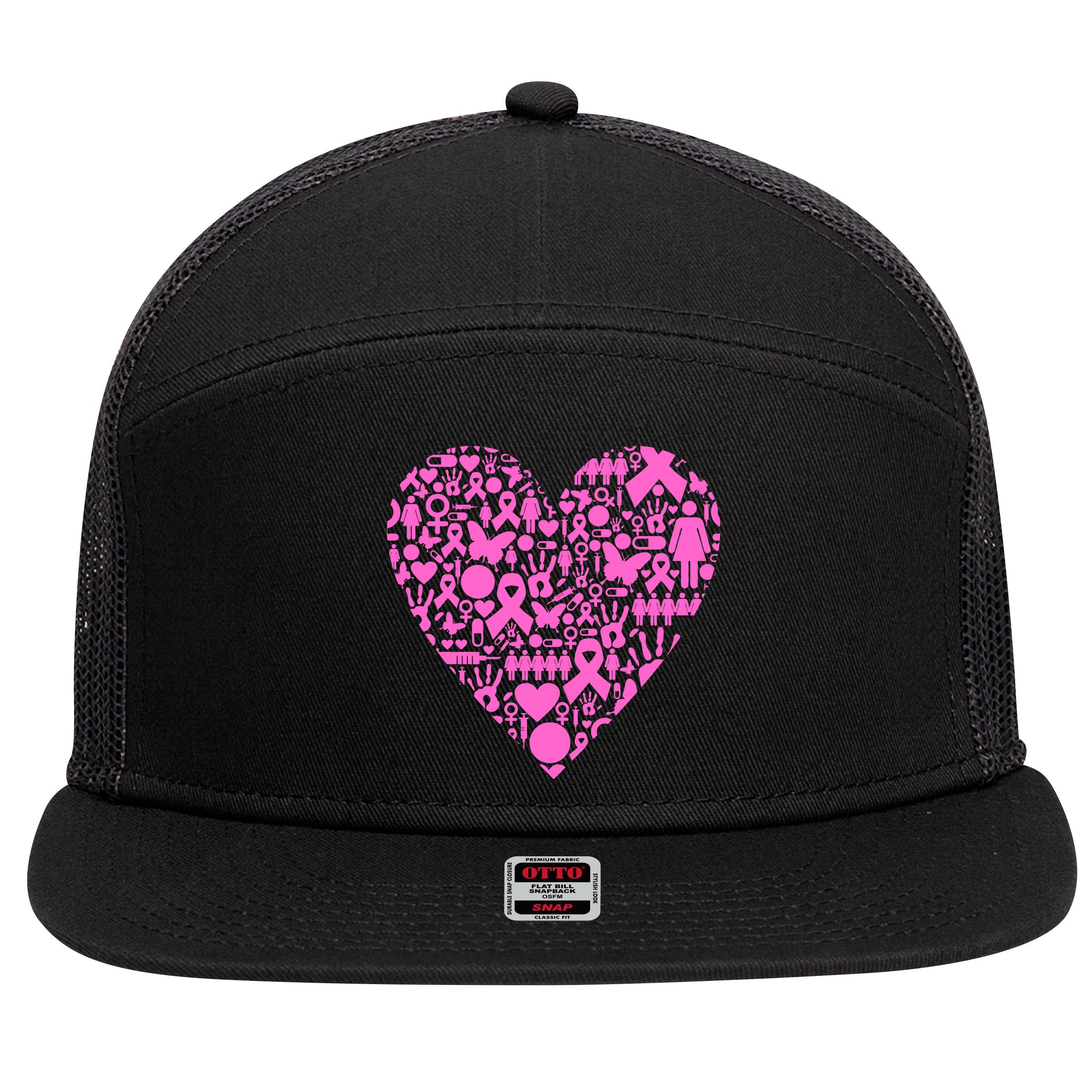 Breast Cancer Unity Heart Mash Up 7 Panel Mesh Trucker Snapback Hat