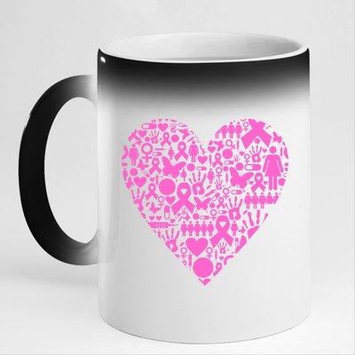 Breast Cancer Unity Heart Mash Up 11oz Black Color Changing Mug