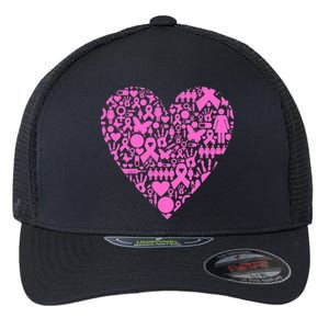 Breast Cancer Unity Heart Mash Up Flexfit Unipanel Trucker Cap