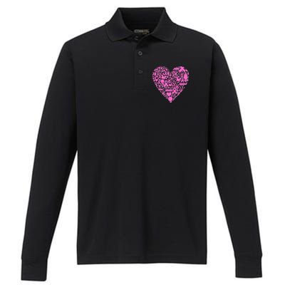 Breast Cancer Unity Heart Mash Up Performance Long Sleeve Polo