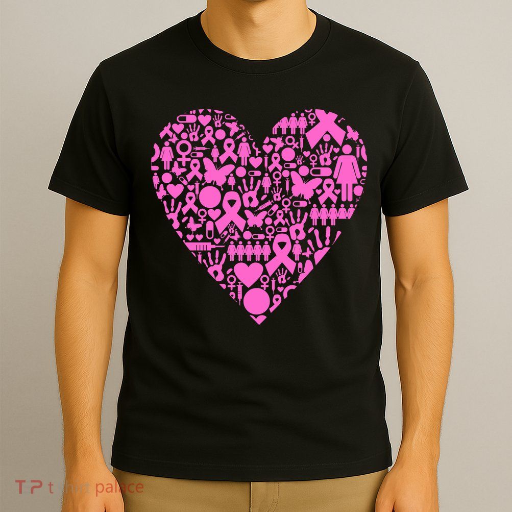 Breast Cancer Unity Heart Mash Up T-Shirt