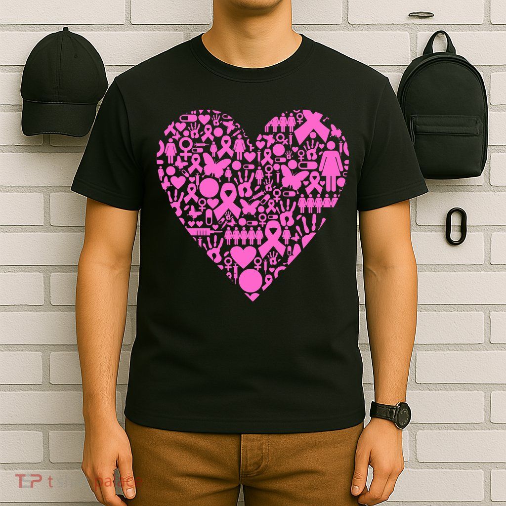 Breast Cancer Unity Heart Mash Up T-Shirt