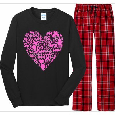 Breast Cancer Unity Heart Mash Up Long Sleeve Pajama Set