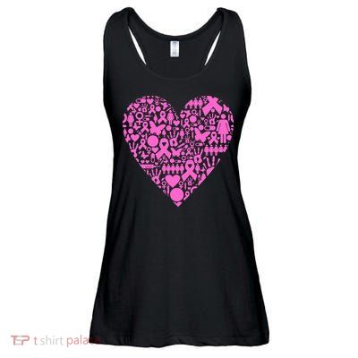 Breast Cancer Unity Heart Mash Up Ladies Essential Flowy Tank