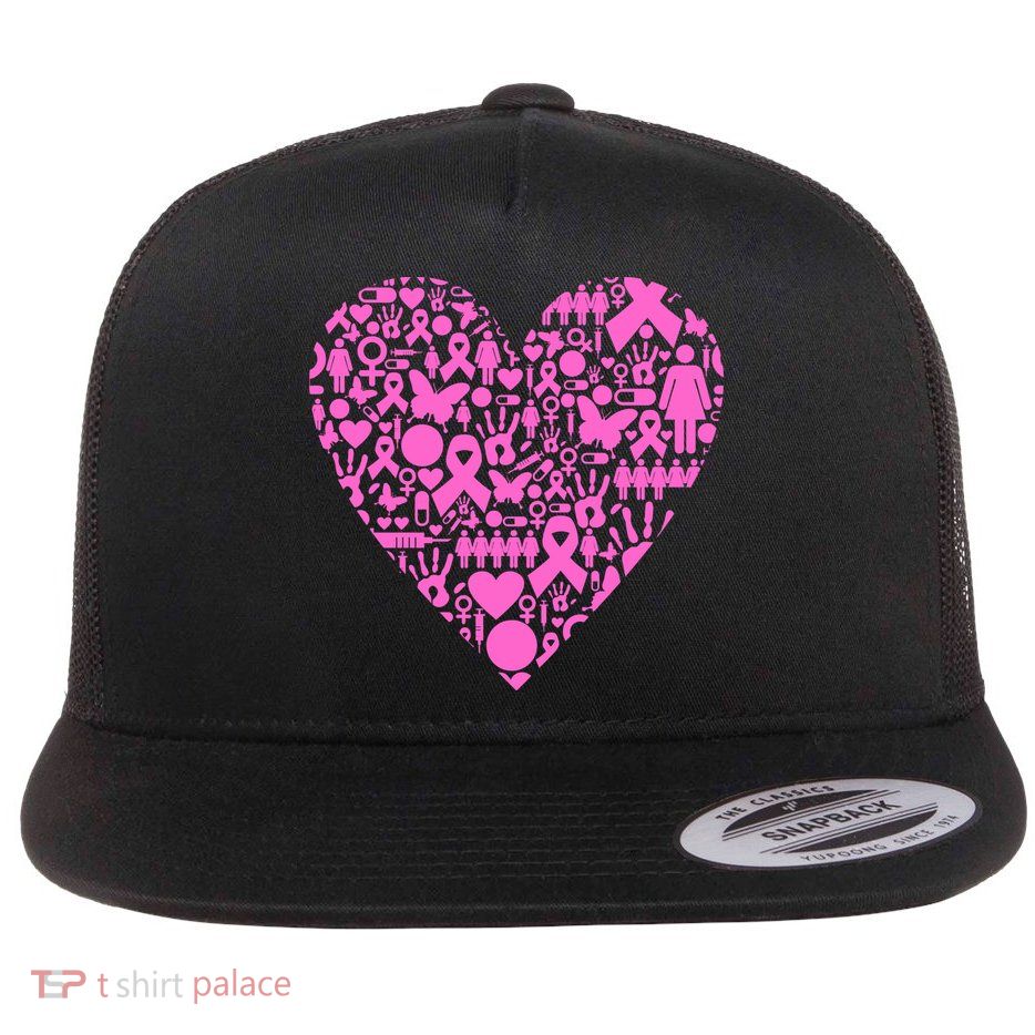 Breast Cancer Unity Heart Mash Up Flatbill Hat
