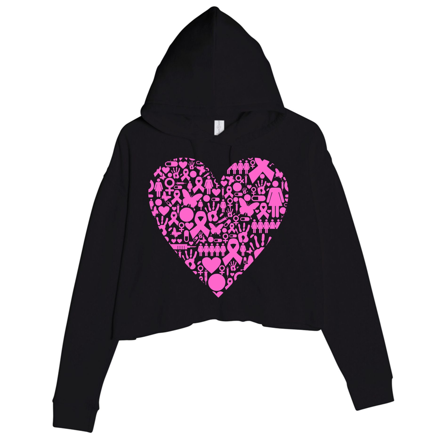 Breast Cancer Unity Heart Mash Up Crop Fleece Hoodie