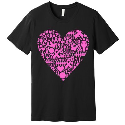 Breast Cancer Unity Heart Mash Up Premium T-Shirt