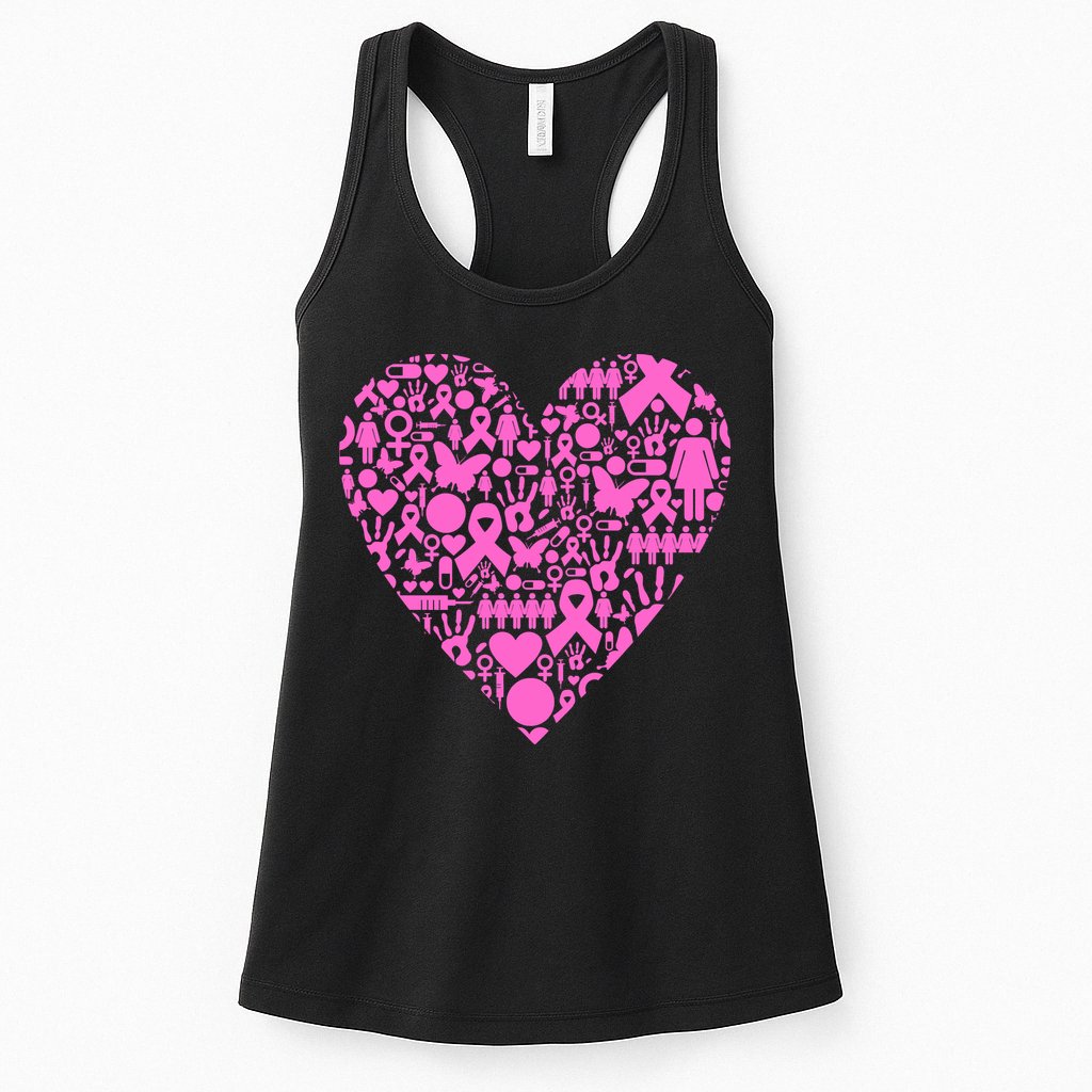 Breast Cancer Unity Heart Mash Up Womens Tank Top
