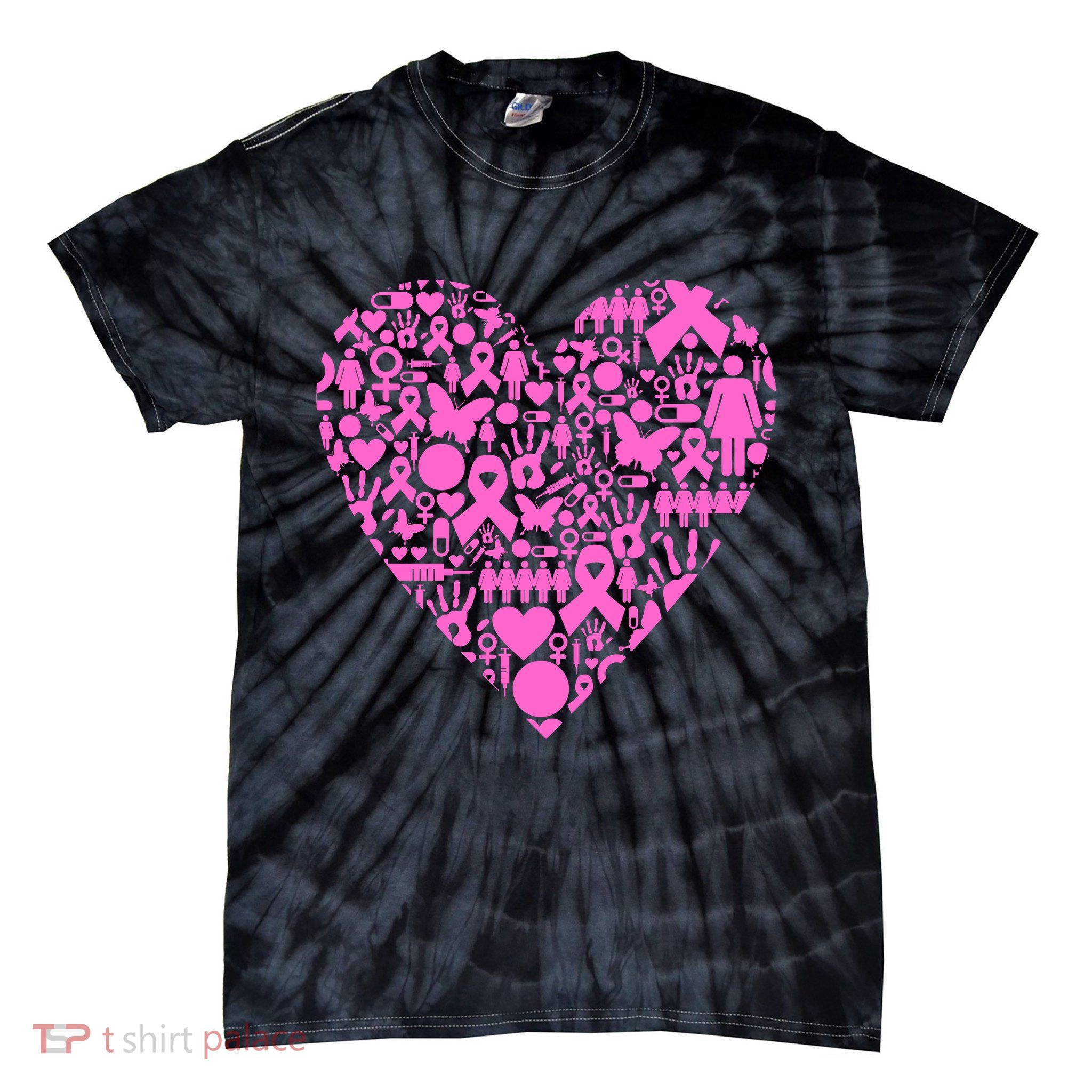 Breast Cancer Unity Heart Mash Up Tie-Dye T-Shirt
