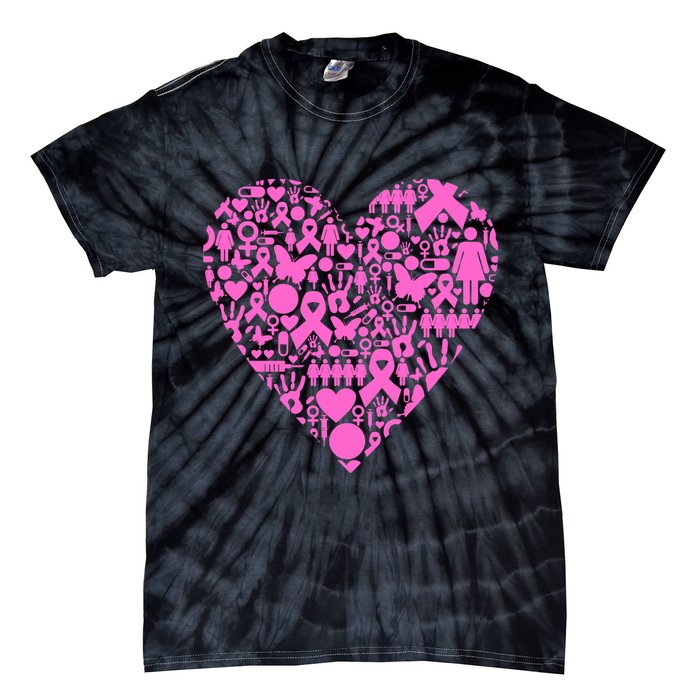 Breast Cancer Unity Heart Mash Up Tie-Dye T-Shirt
