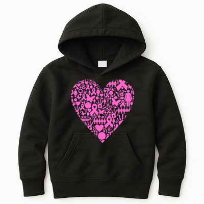 Breast Cancer Unity Heart Mash Up Kids Hoodie