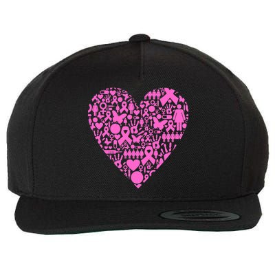 Breast Cancer Unity Heart Mash Up Wool Snapback Cap