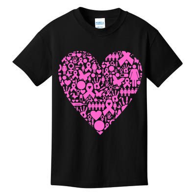 Breast Cancer Unity Heart Mash Up Kids T-Shirt