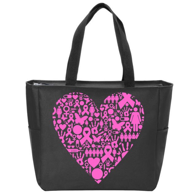Breast Cancer Unity Heart Mash Up Zip Tote Bag