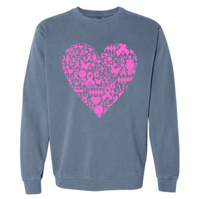 Breast Cancer Unity Heart Mash Up Garment-Dyed Sweatshirt