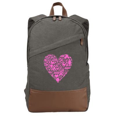 Breast Cancer Unity Heart Mash Up Cotton Canvas Backpack