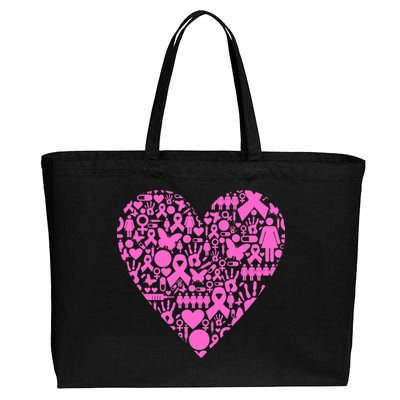 Breast Cancer Unity Heart Mash Up Cotton Canvas Jumbo Tote