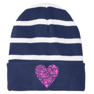 Breast Cancer Unity Heart Mash Up Striped Beanie with Solid Band