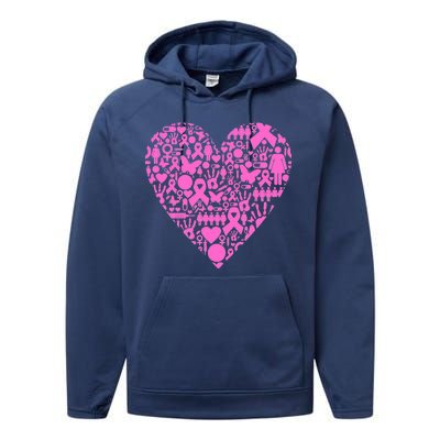 Breast Cancer Unity Heart Mash Up Performance Fleece Hoodie