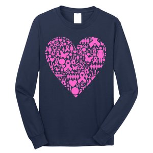 Breast Cancer Unity Heart Mash Up Long Sleeve Shirt