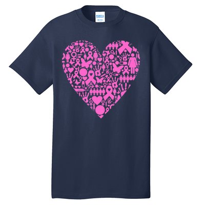 Breast Cancer Unity Heart Mash Up Tall T-Shirt