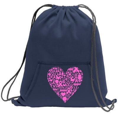 Breast Cancer Unity Heart Mash Up Sweatshirt Cinch Pack Bag