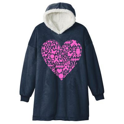 Breast Cancer Unity Heart Mash Up Hooded Wearable Blanket