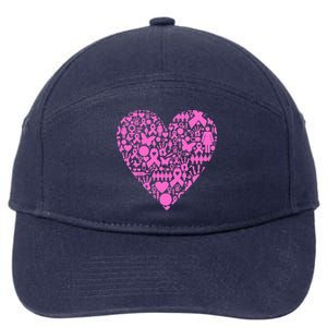 Breast Cancer Unity Heart Mash Up 7-Panel Snapback Hat