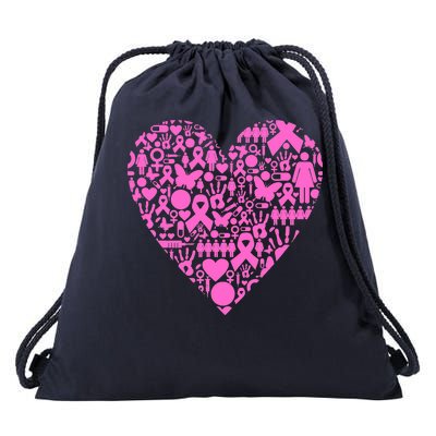 Breast Cancer Unity Heart Mash Up Drawstring Bag