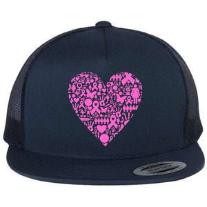 Breast Cancer Unity Heart Mash Up Flat Bill Trucker Hat